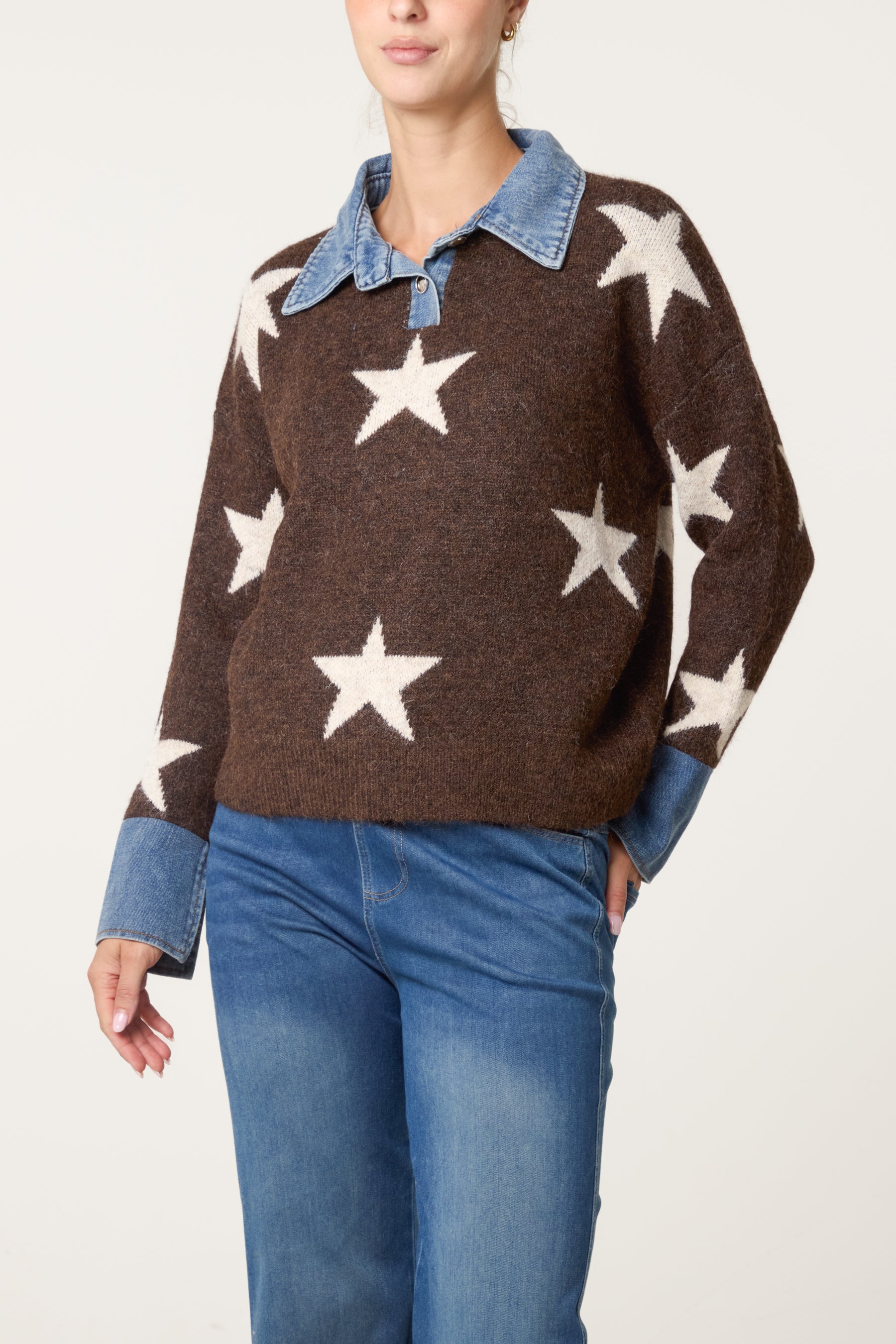 Denim Collar Star Knit Jumper
