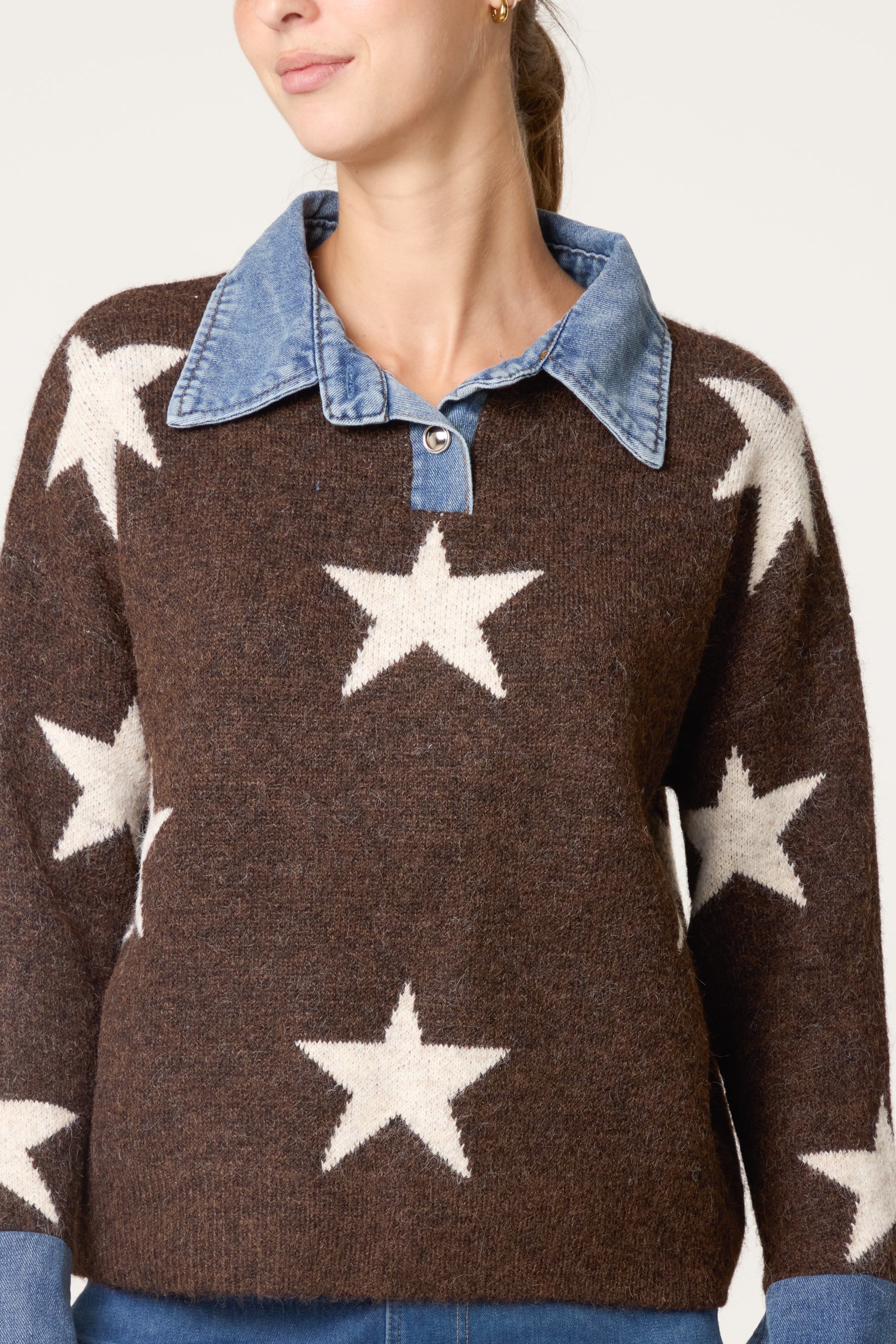 Denim Collar Star Knit Jumper
