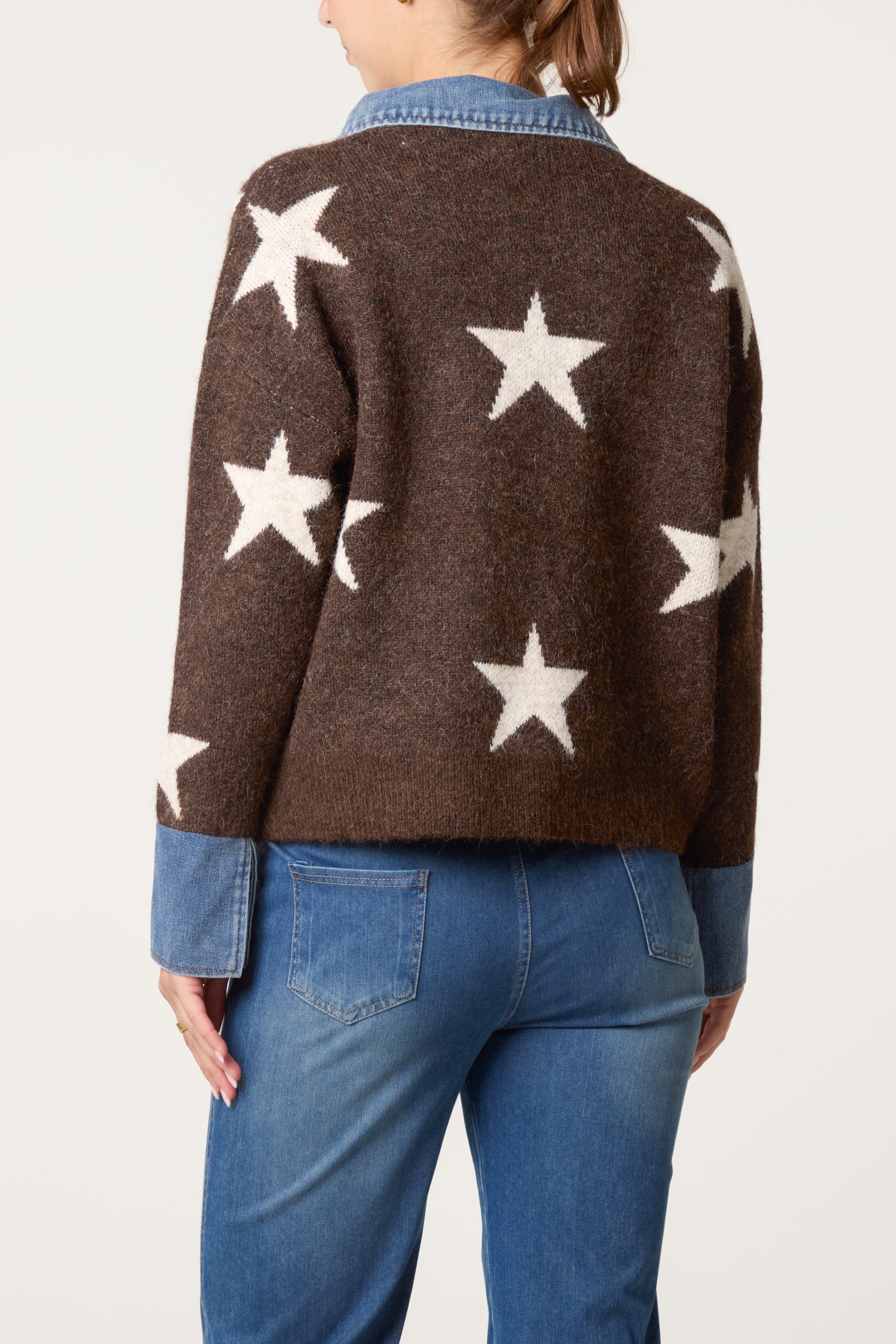 Denim Collar Star Knit Jumper
