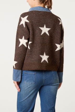 Denim Collar Star Knit Jumper