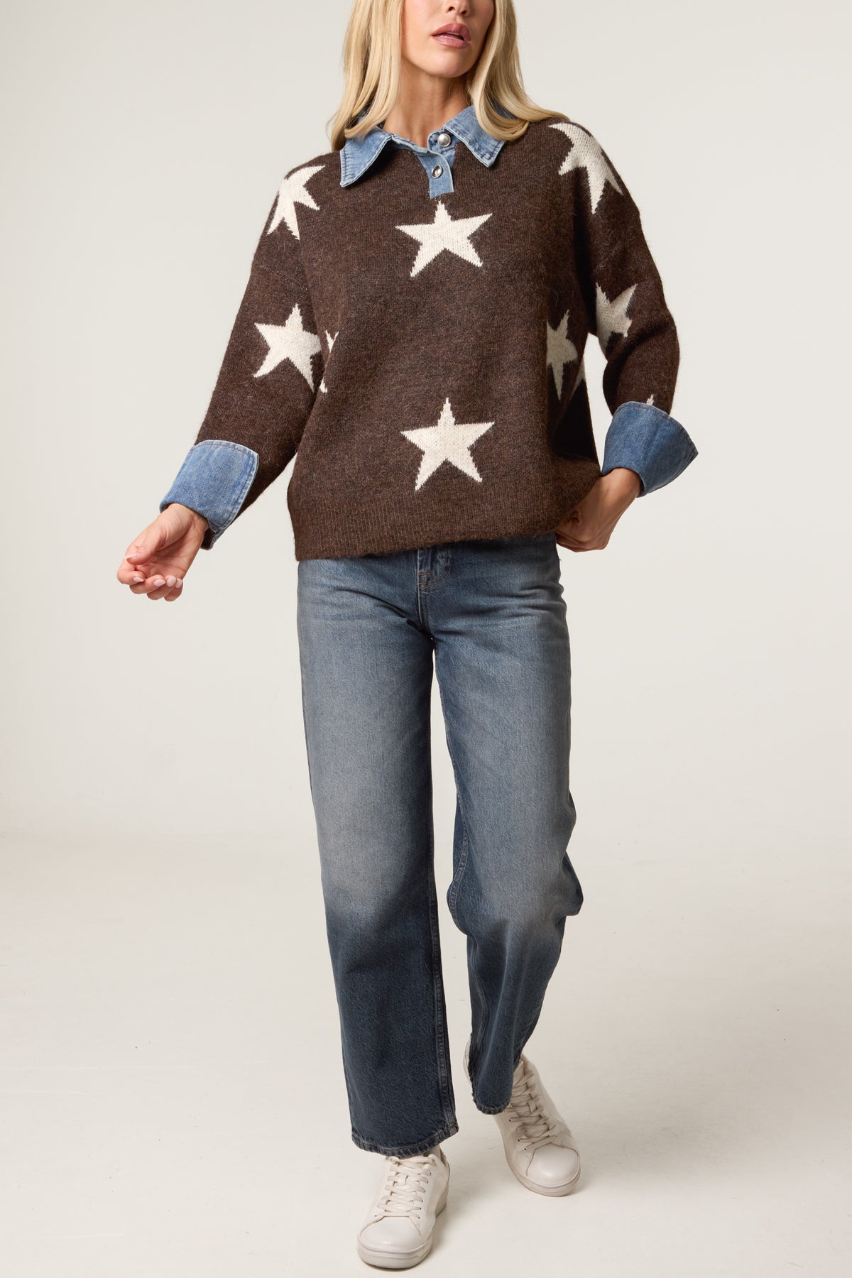 Denim Collar Star Knit Jumper
