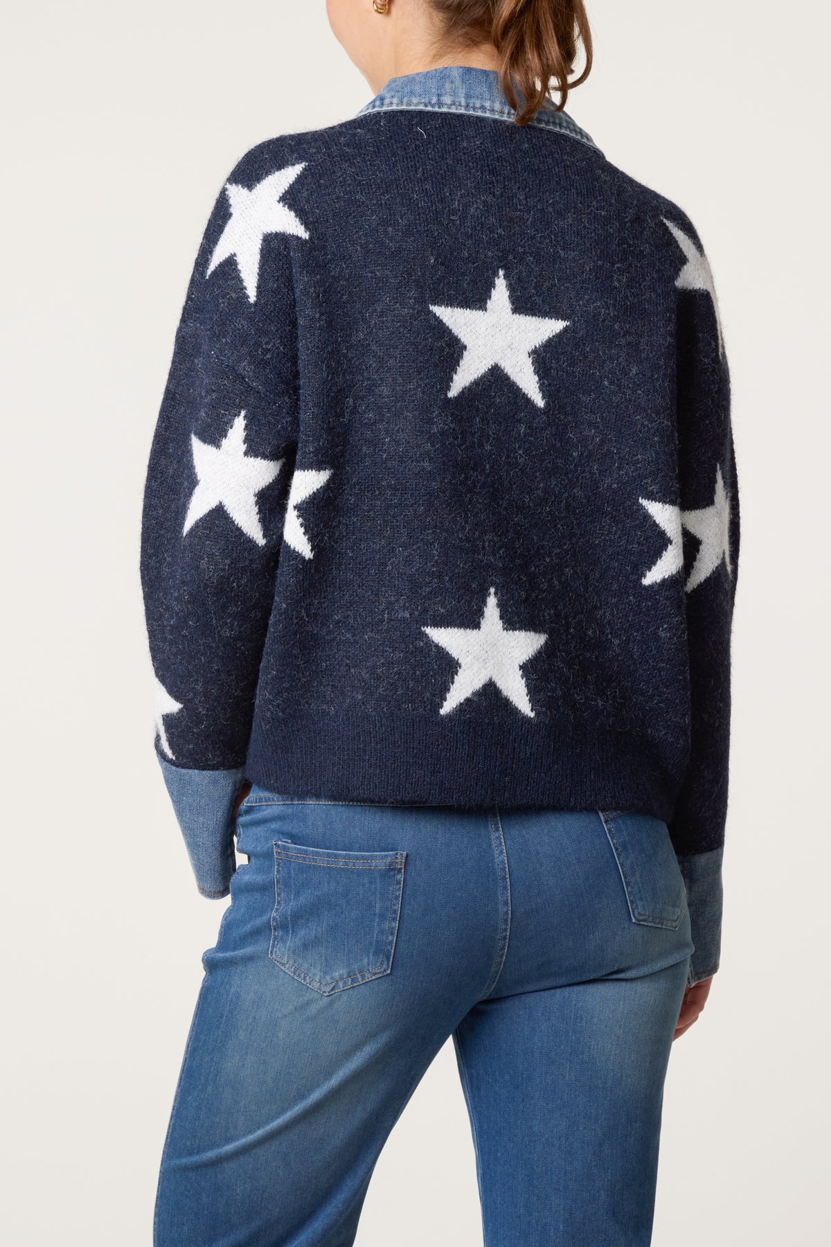 Denim Collar Star Knit Jumper