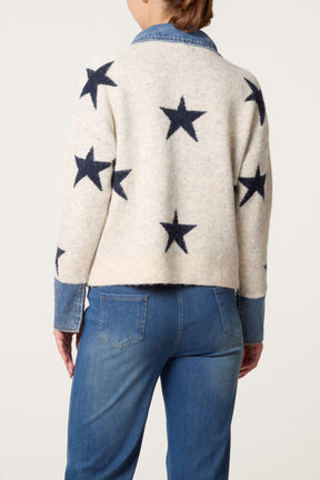 Denim Collar Star Knit Jumper