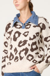 Denim Collar Animal Knit Jumper