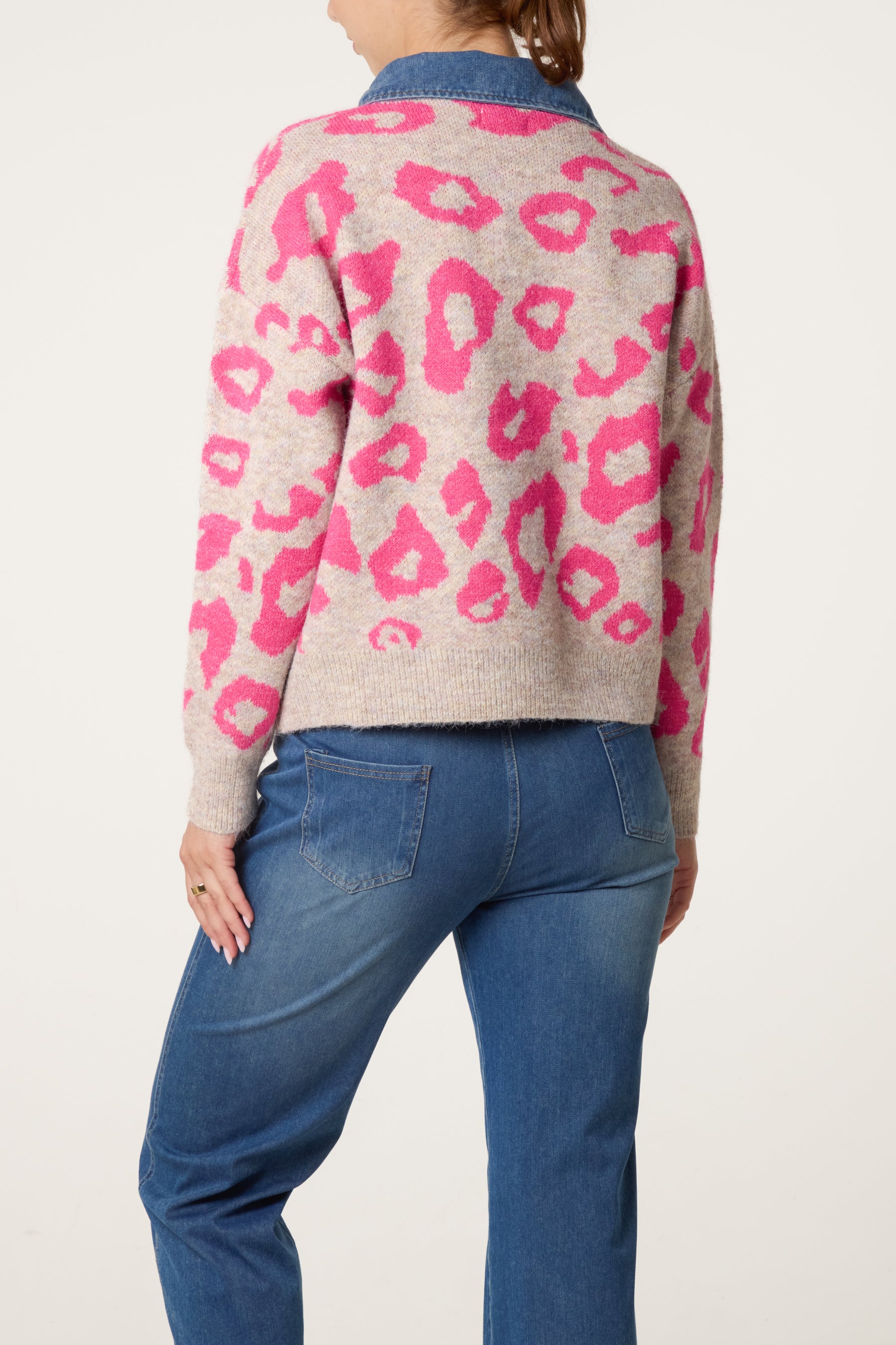 Denim Collar Animal Knit Jumper