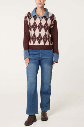 Argyle Denim Trim Knit Jumper