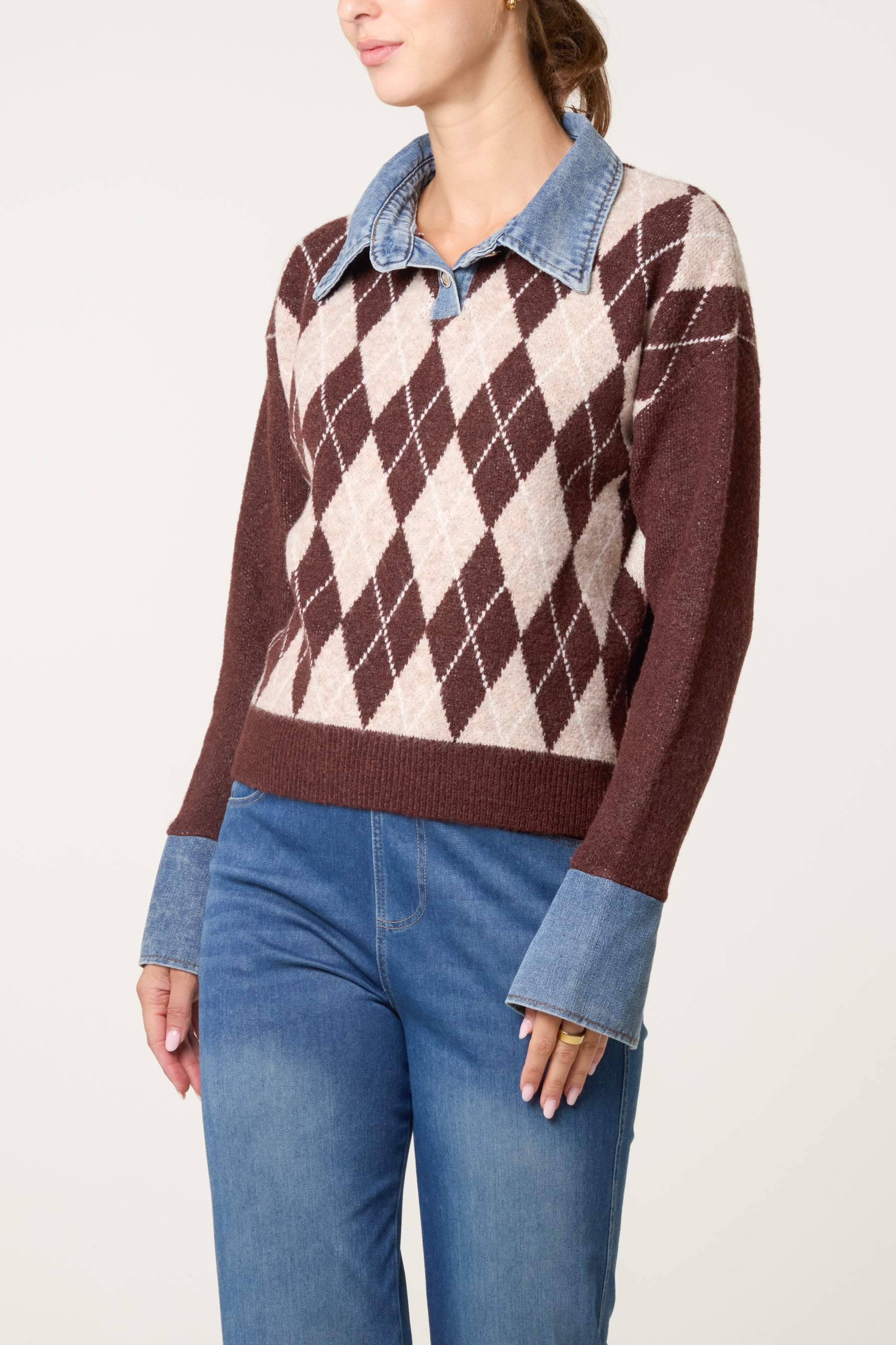 Argyle Denim Trim Knit Jumper