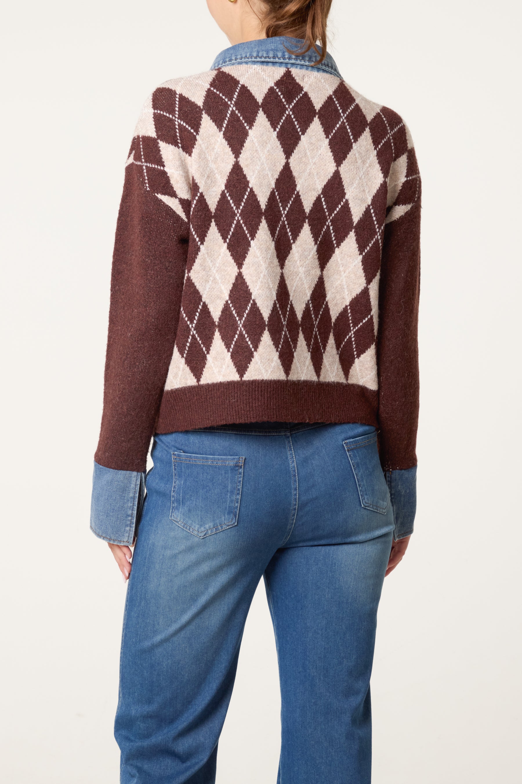Argyle Denim Trim Knit Jumper