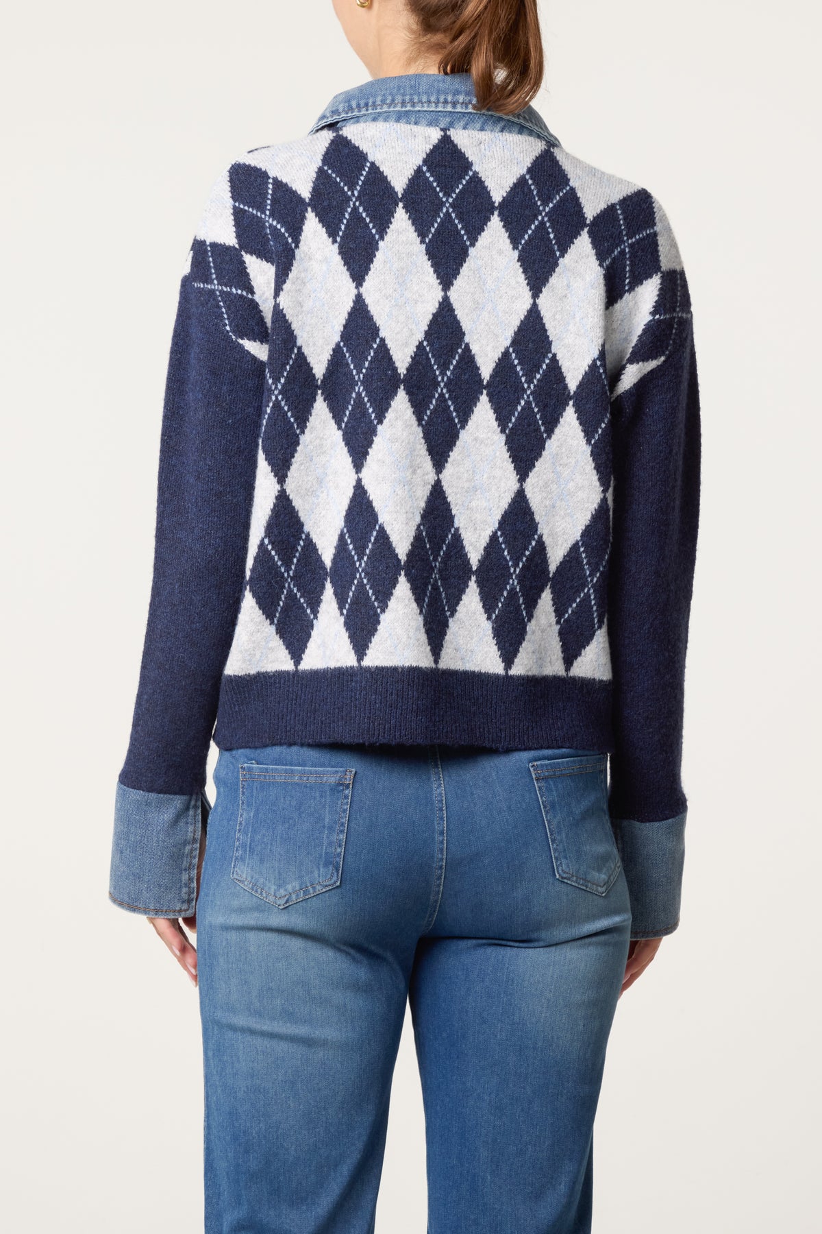 Argyle Denim Trim Knit Jumper