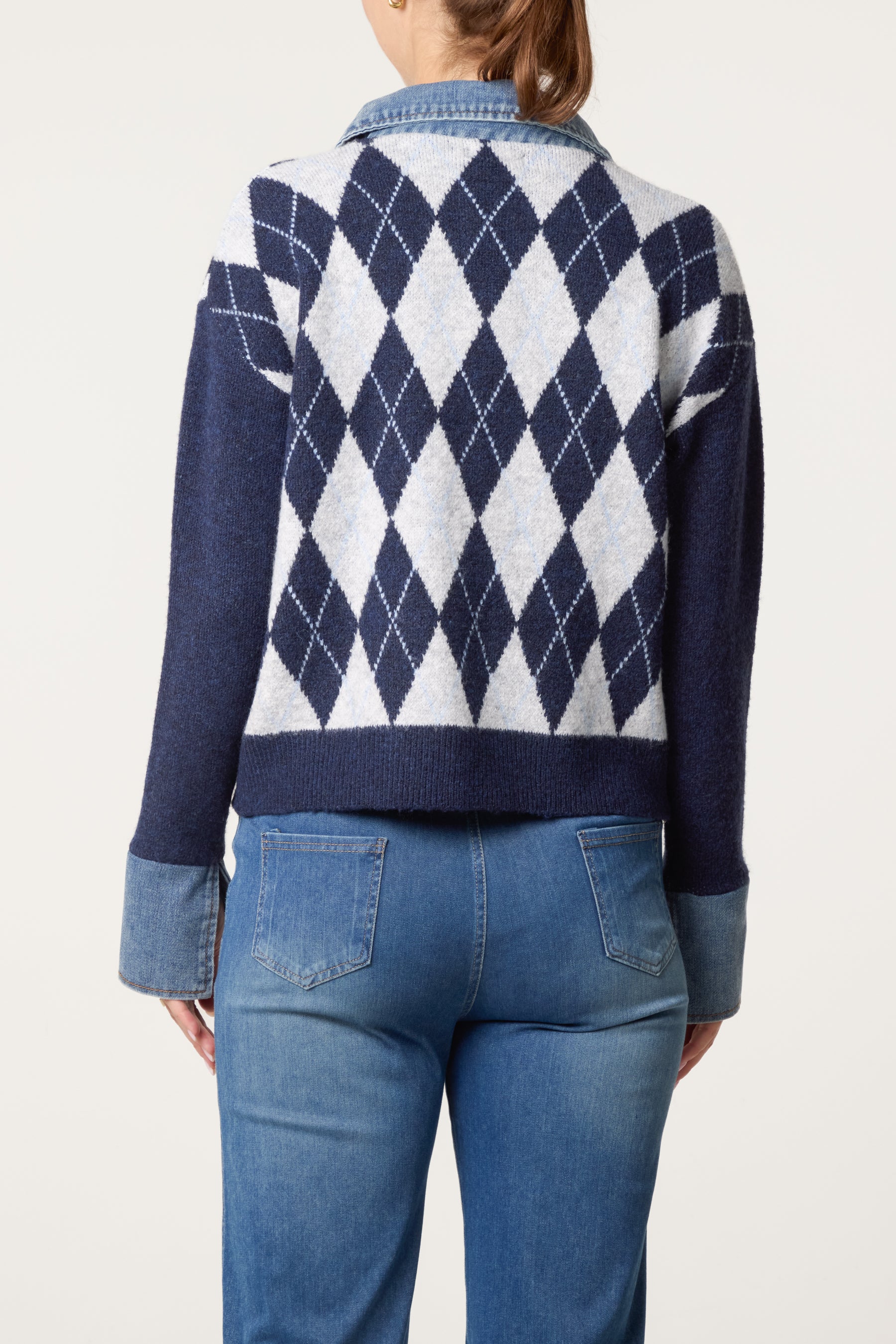 Argyle Denim Trim Knit Jumper