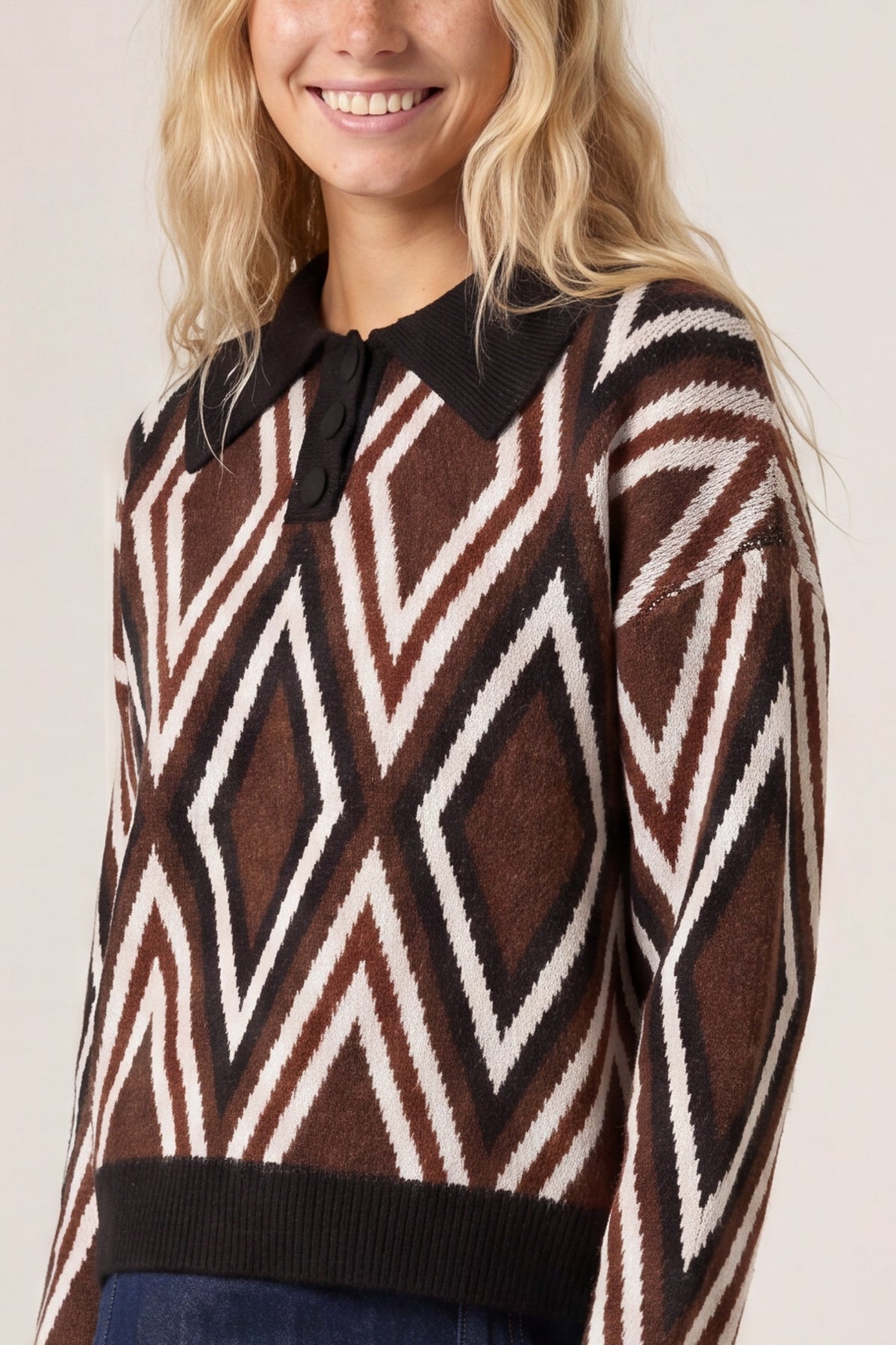 Diamond Knit Polo Jumper