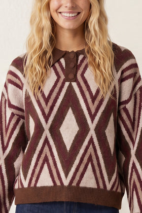 Diamond Knit Polo Jumper