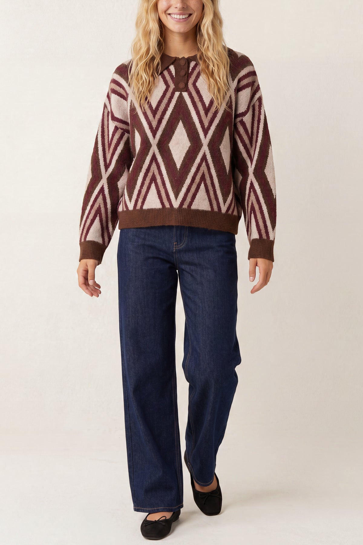 Diamond Knit Polo Jumper