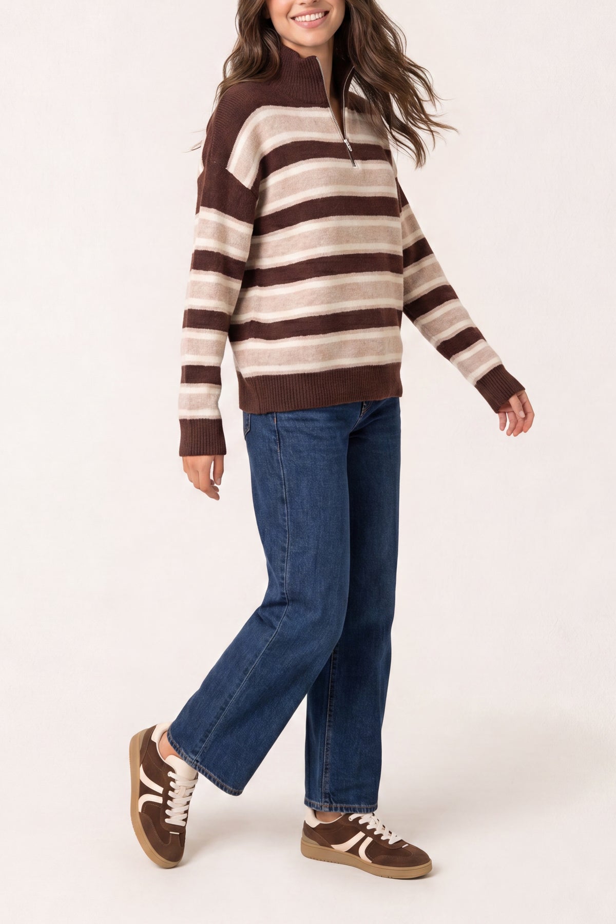 Stripe Knit Zip Top Jumper