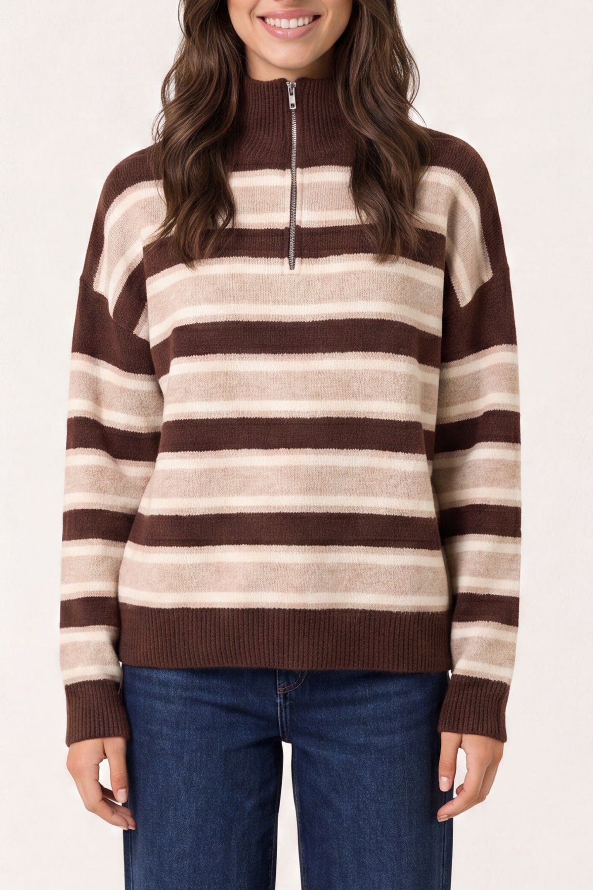 Stripe Knit Zip Top Jumper