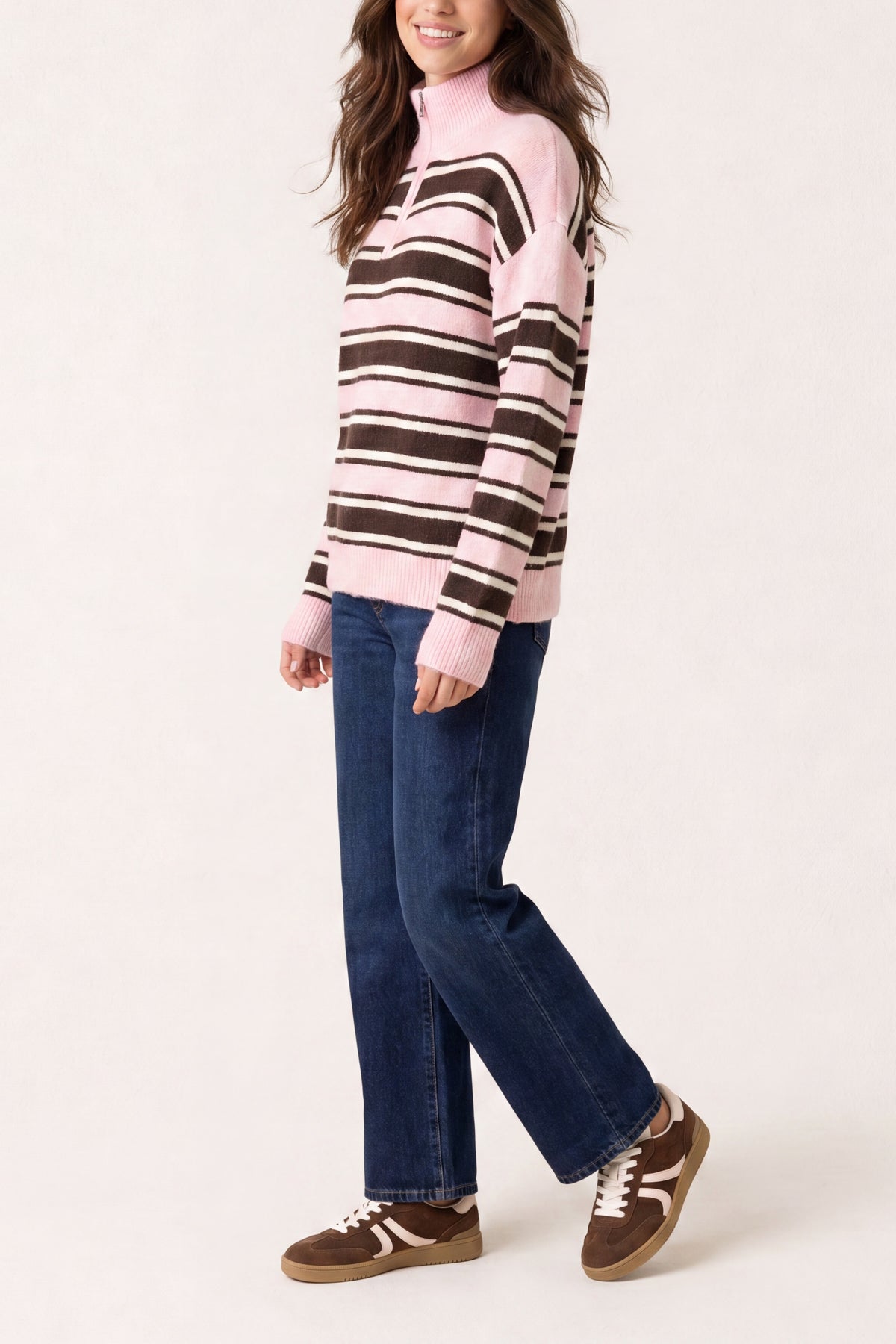 Stripe Knit Zip Top Jumper