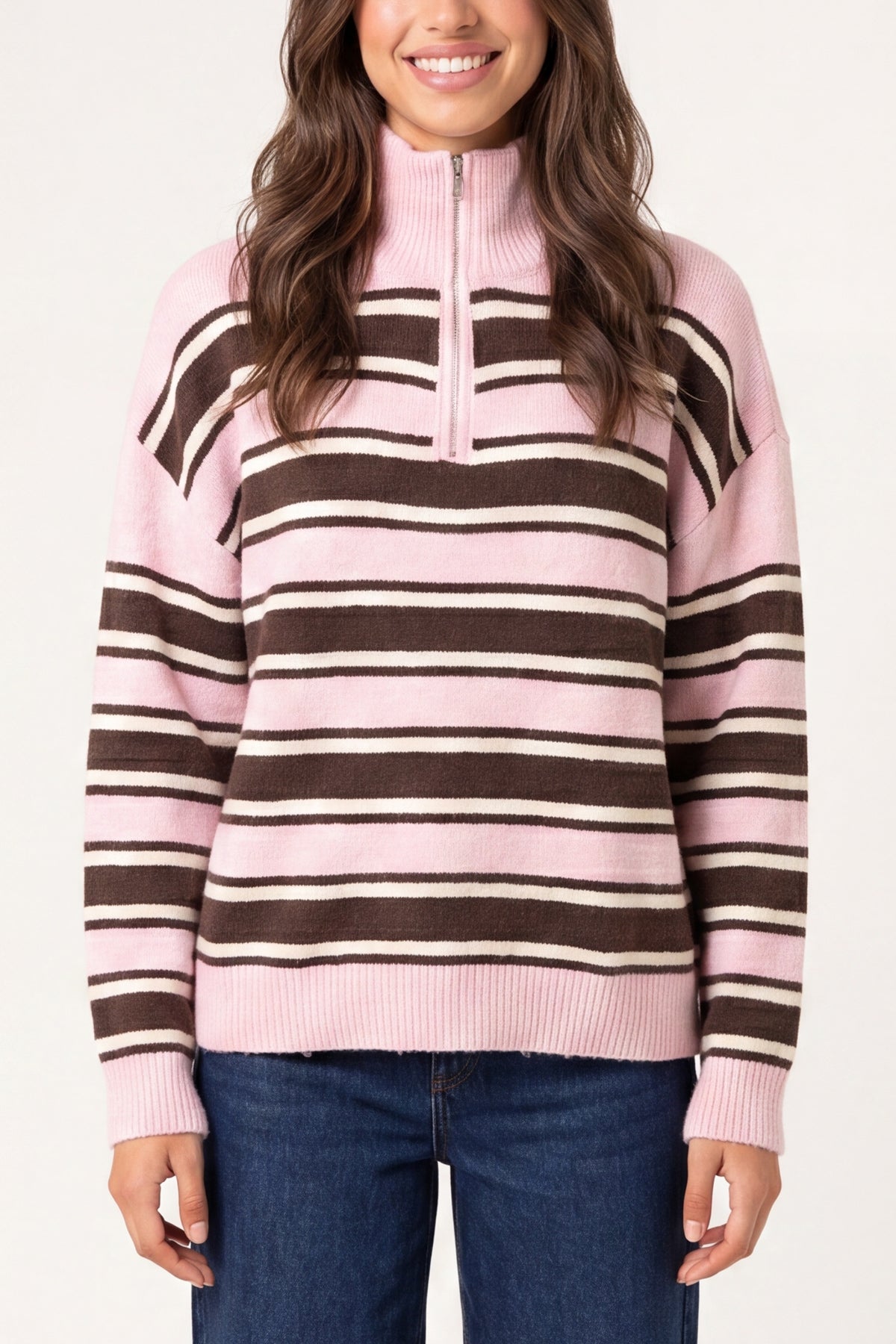 Stripe Knit Zip Top Jumper