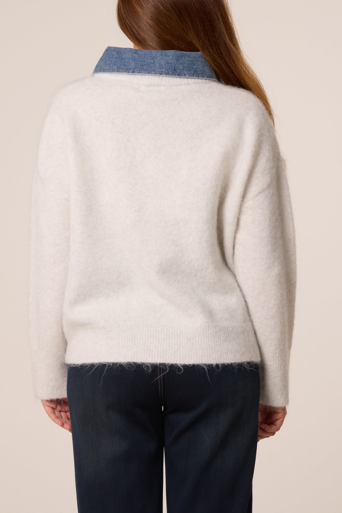 Front Pocket Denim Collar Jumper