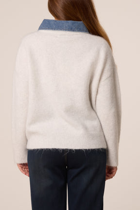 Front Pocket Denim Collar Jumper
