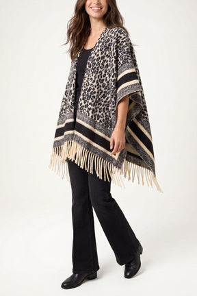 Animal Print Fringed Cape