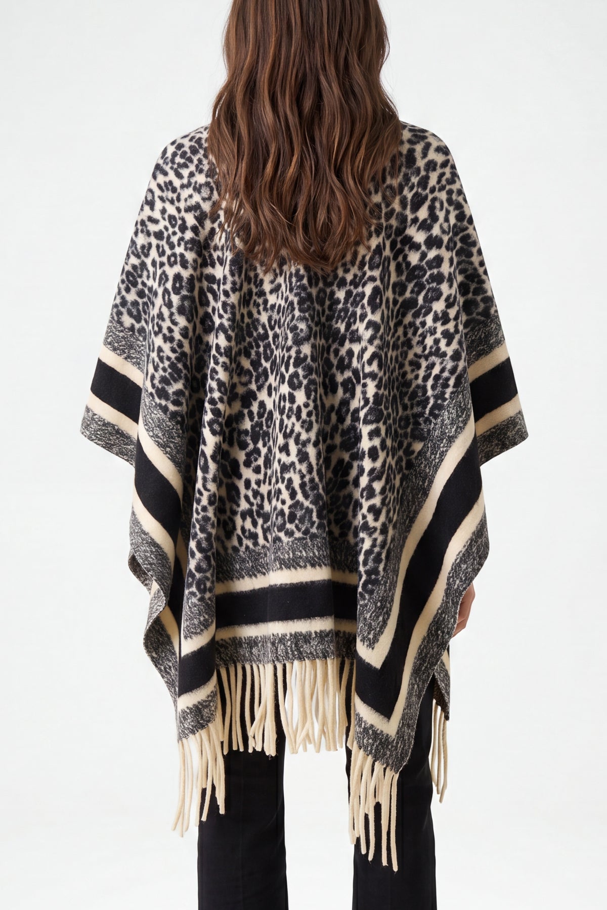 Animal Print Fringed Cape