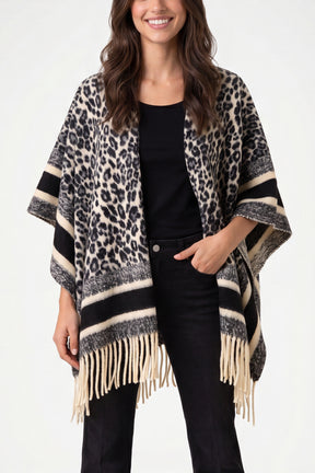 Animal Print Fringed Cape