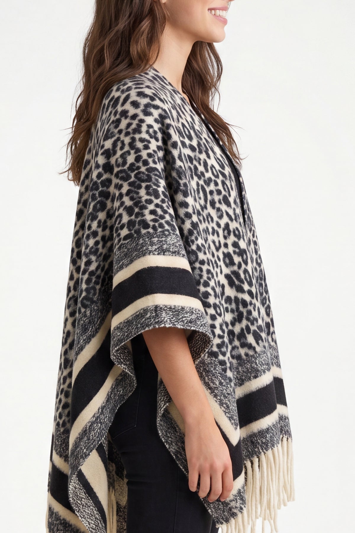 Animal Print Fringed Cape