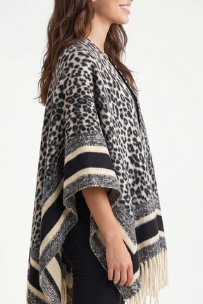 Animal Print Fringed Cape
