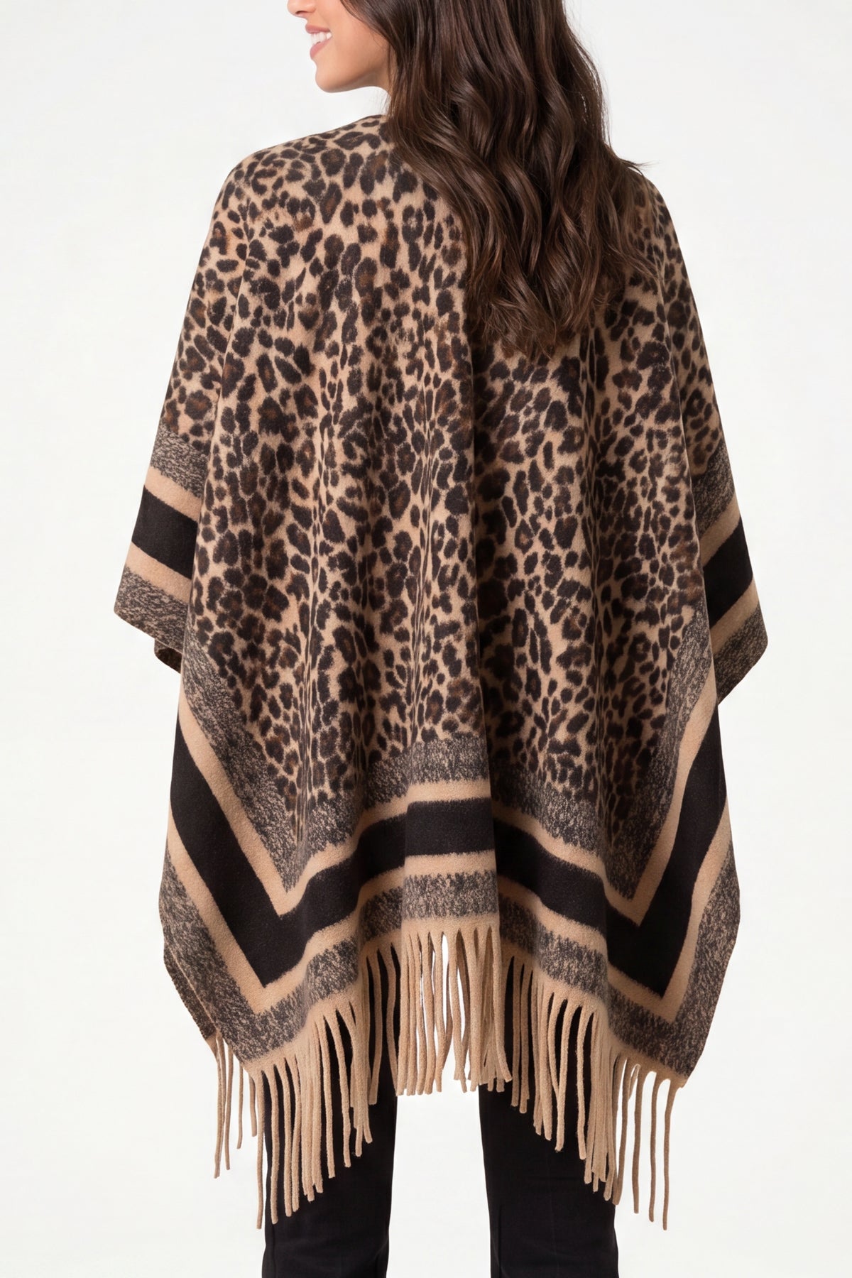 Animal Print Fringed Cape