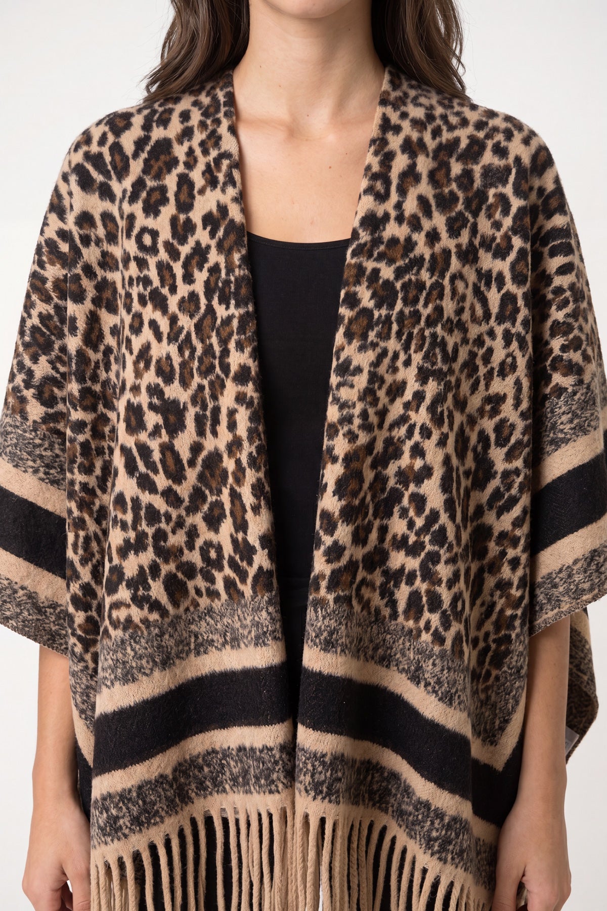 Animal Print Fringed Cape