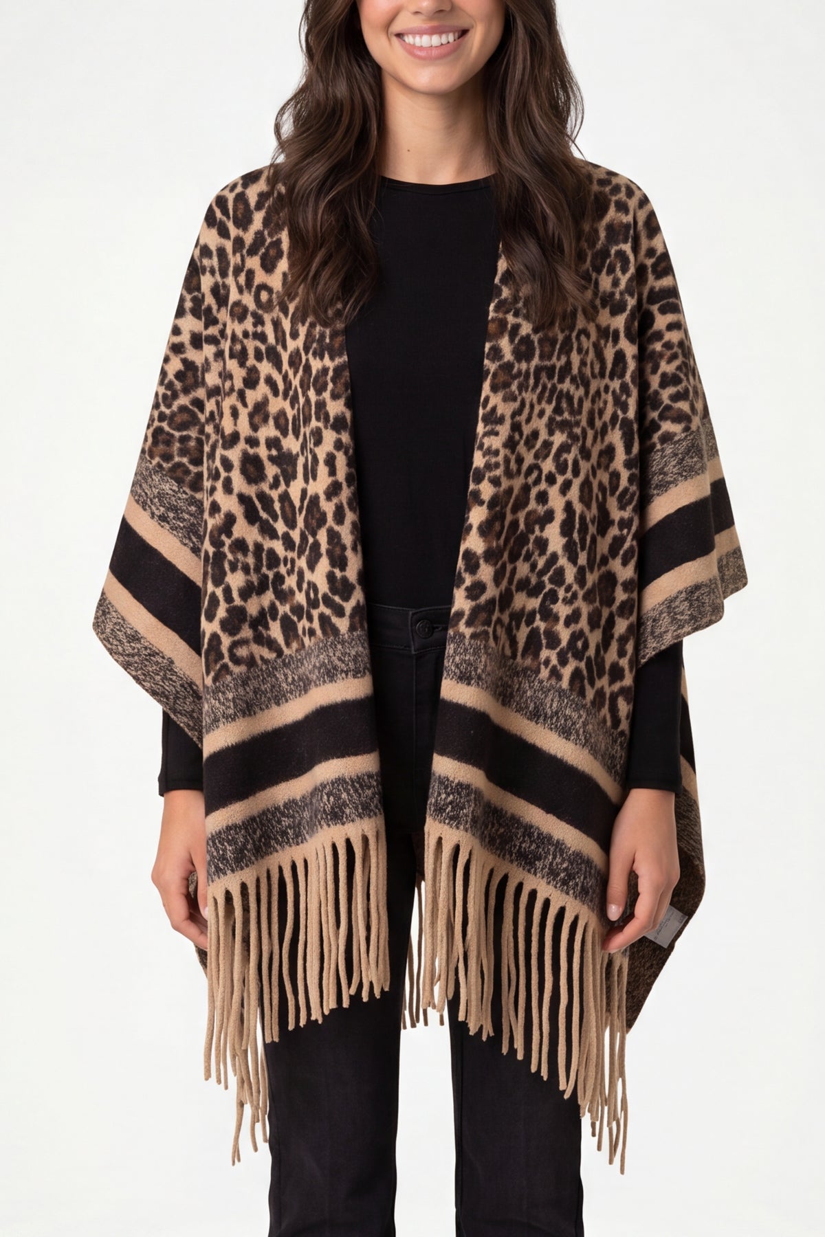 Animal Print Fringed Cape