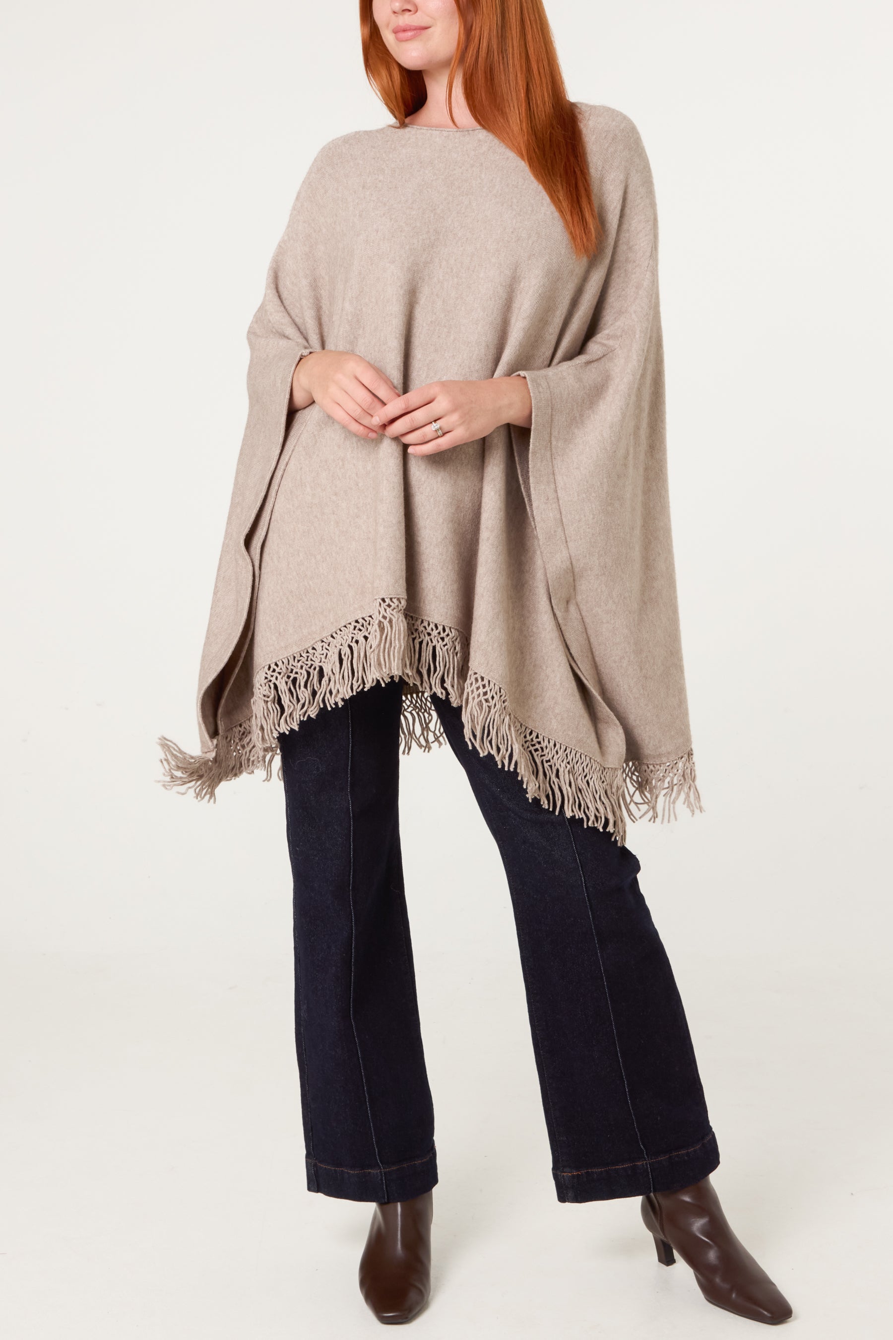Fringe Hem Button Side Cape