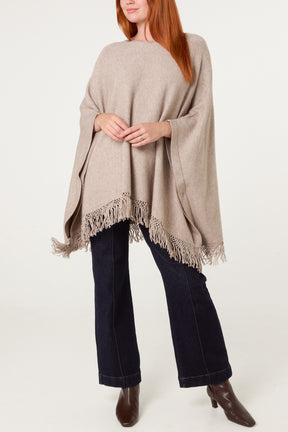 Fringe Hem Button Side Cape