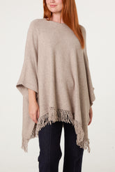 Fringe Hem Button Side Cape