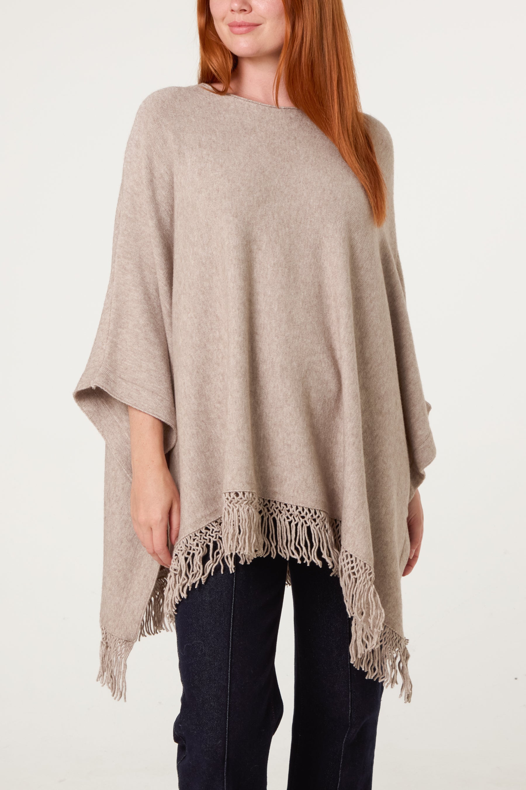 Fringe Hem Button Side Cape