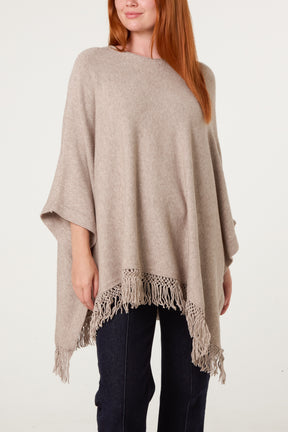Fringe Hem Button Side Cape