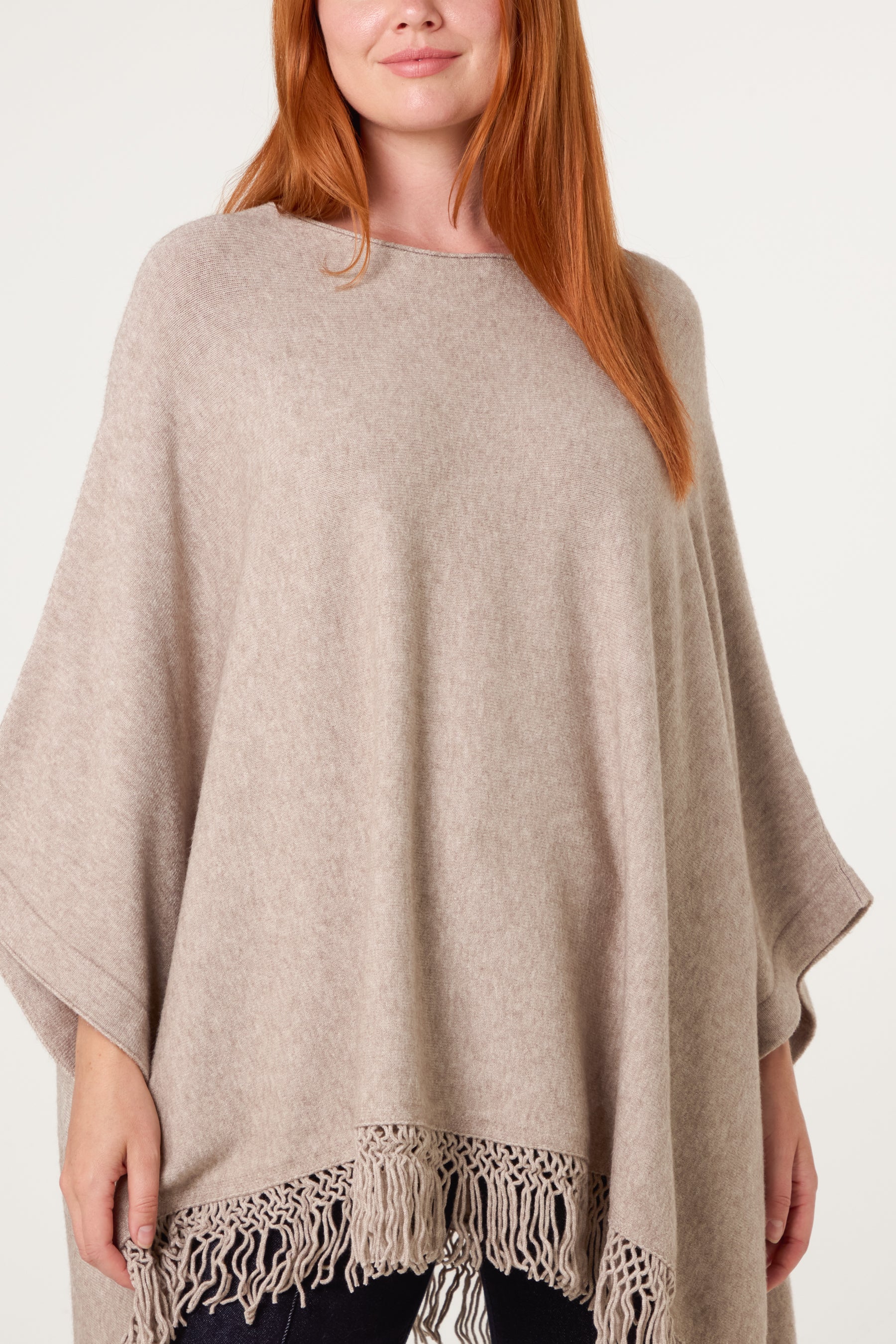 Fringe Hem Button Side Cape