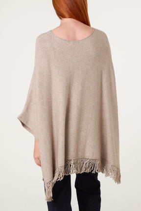 Fringe Hem Button Side Cape