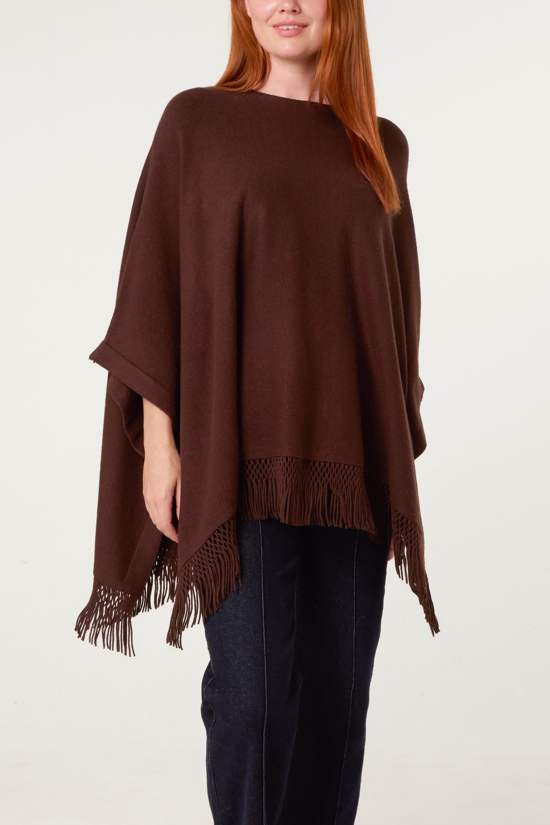 Fringe Hem Button Side Cape