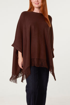 Fringe Hem Button Side Cape