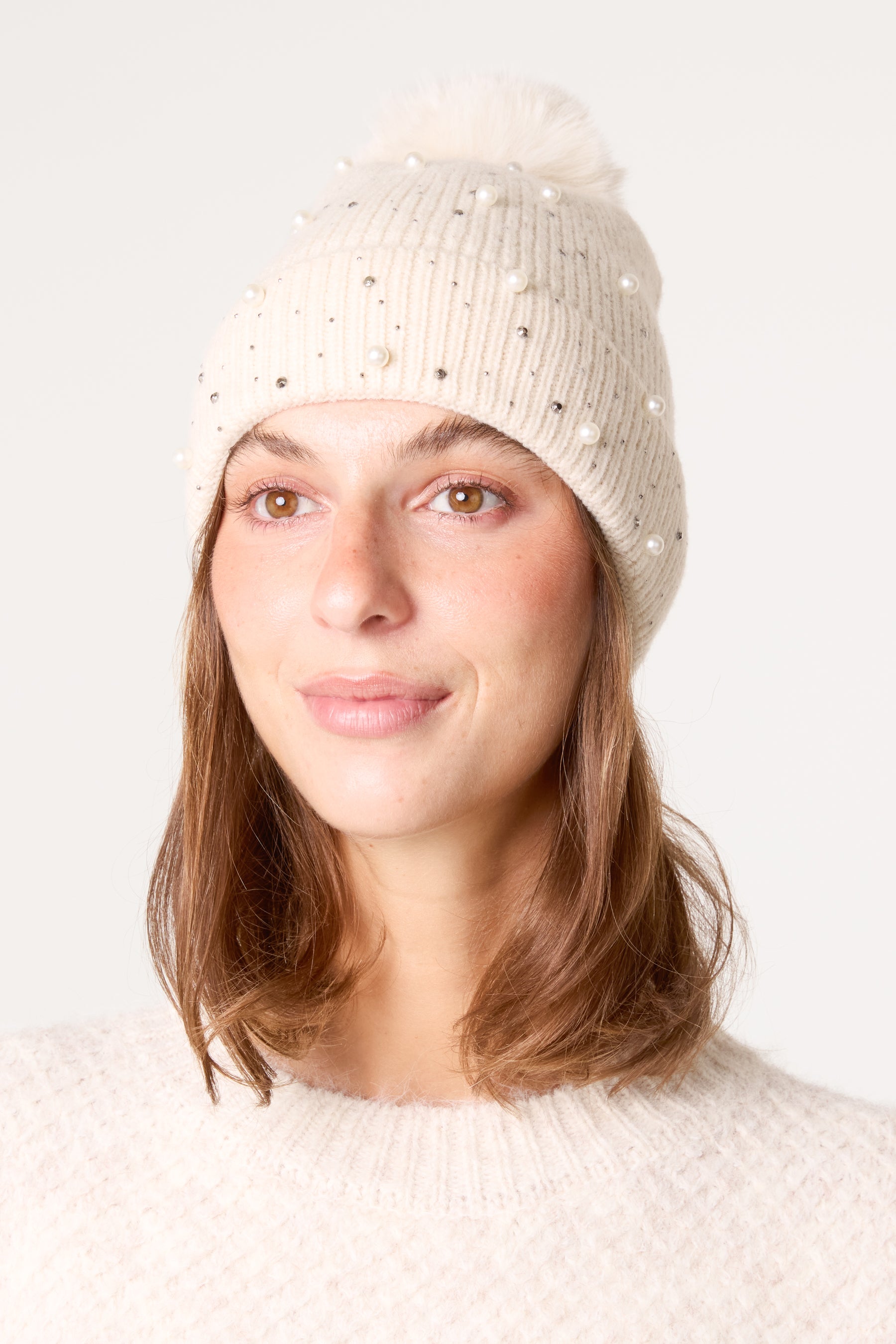 Rhinestone Pearl Beanie