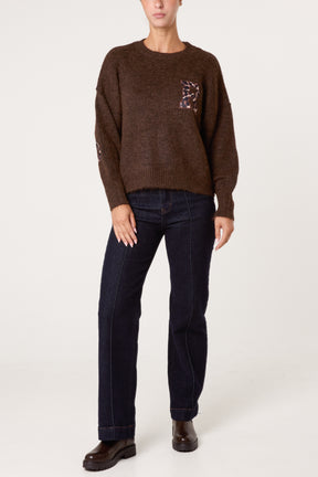 Animal "Harvard" Embroidery Knit Jumper