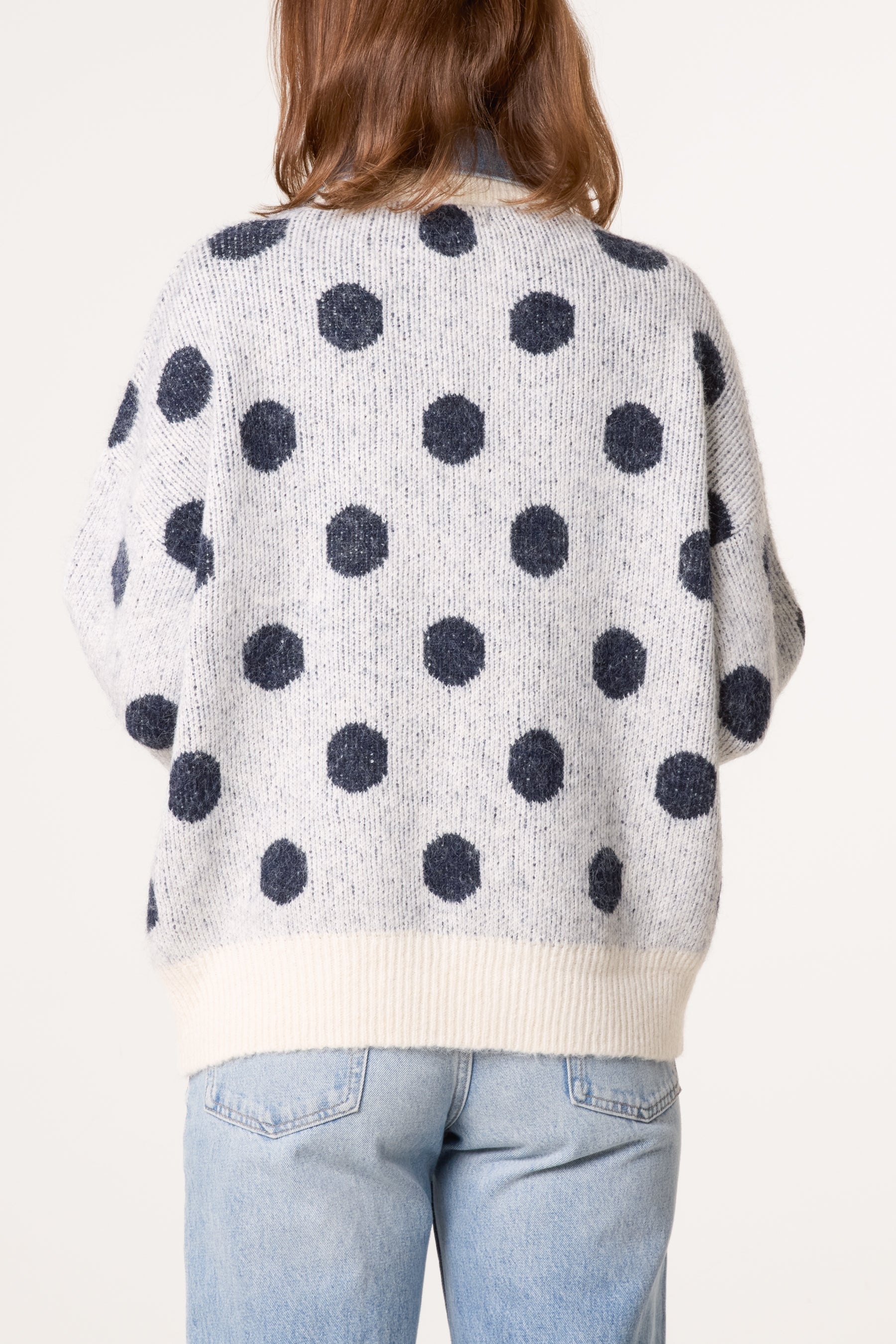 Polka Dot Denim Detail Knit Jumper