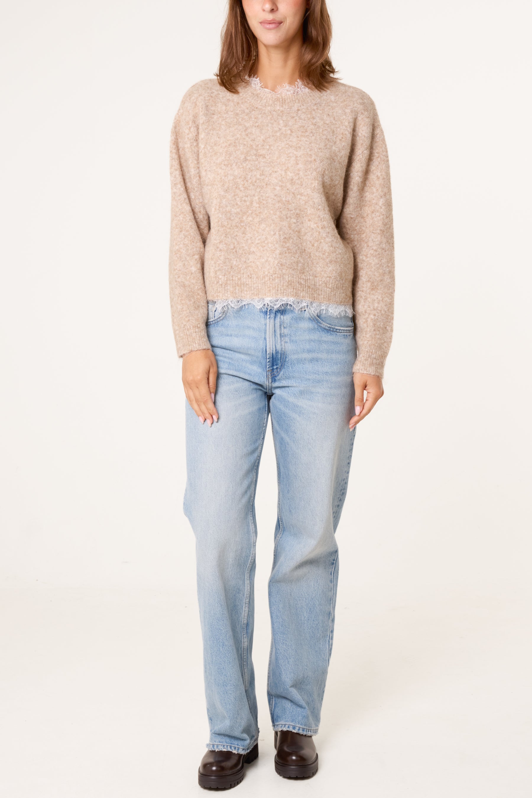 Round Neck Lace Trim Jumper