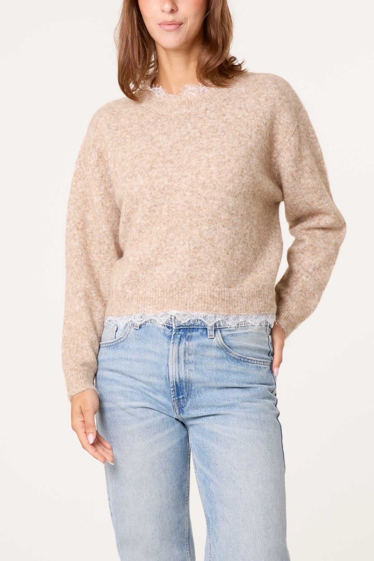 Round Neck Lace Trim Jumper