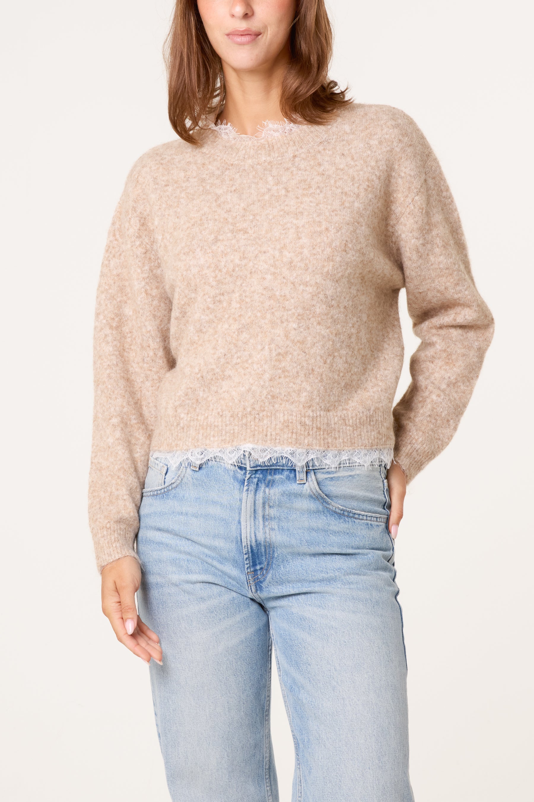 Round Neck Lace Trim Jumper