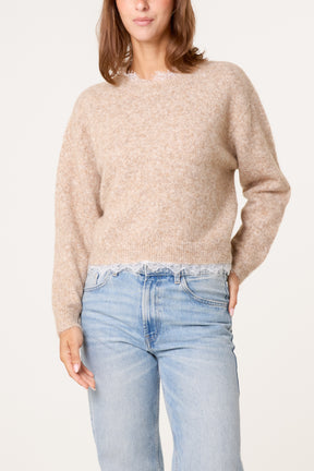 Round Neck Lace Trim Jumper