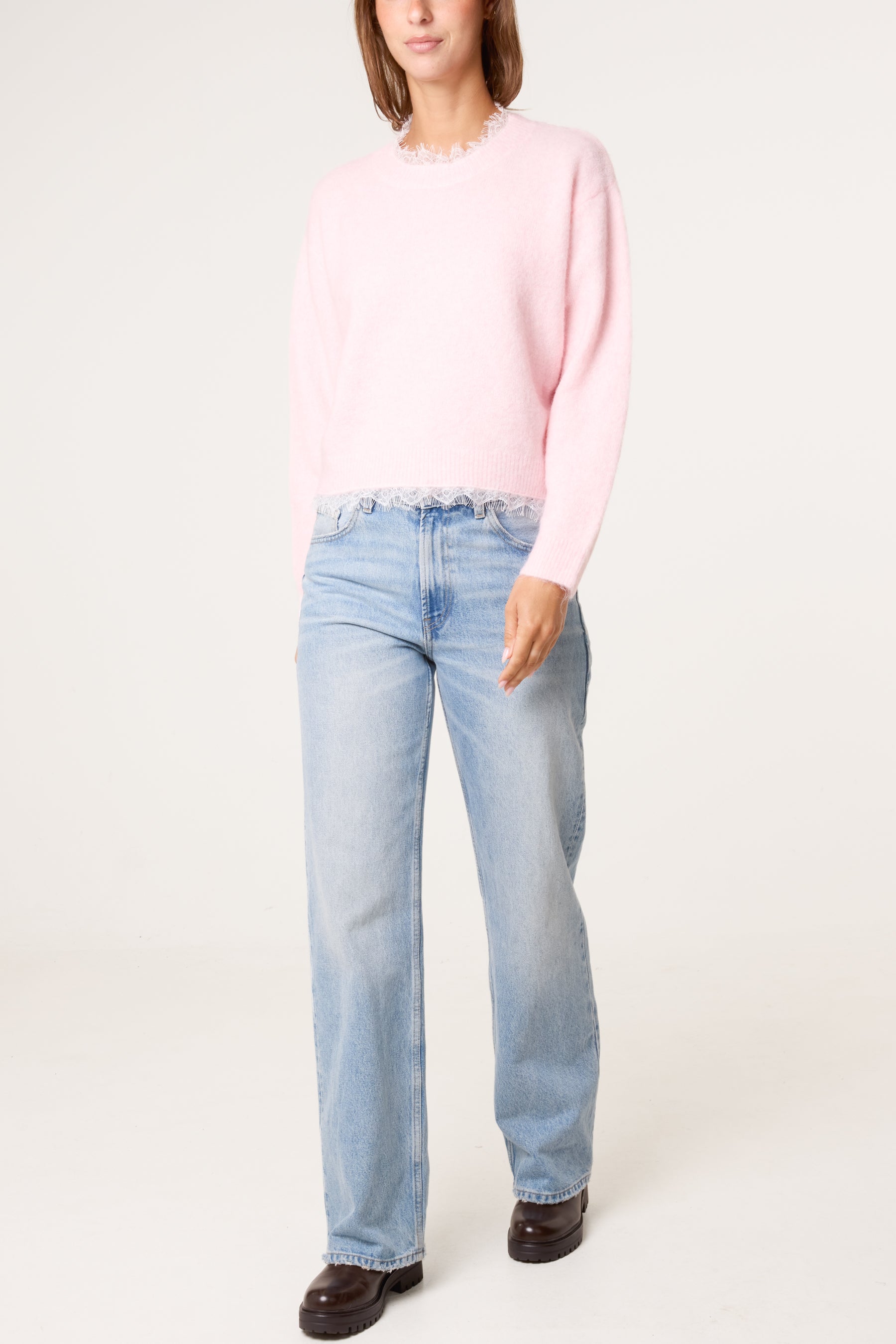 Round Neck Lace Trim Jumper