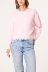 Round Neck Lace Trim Jumper