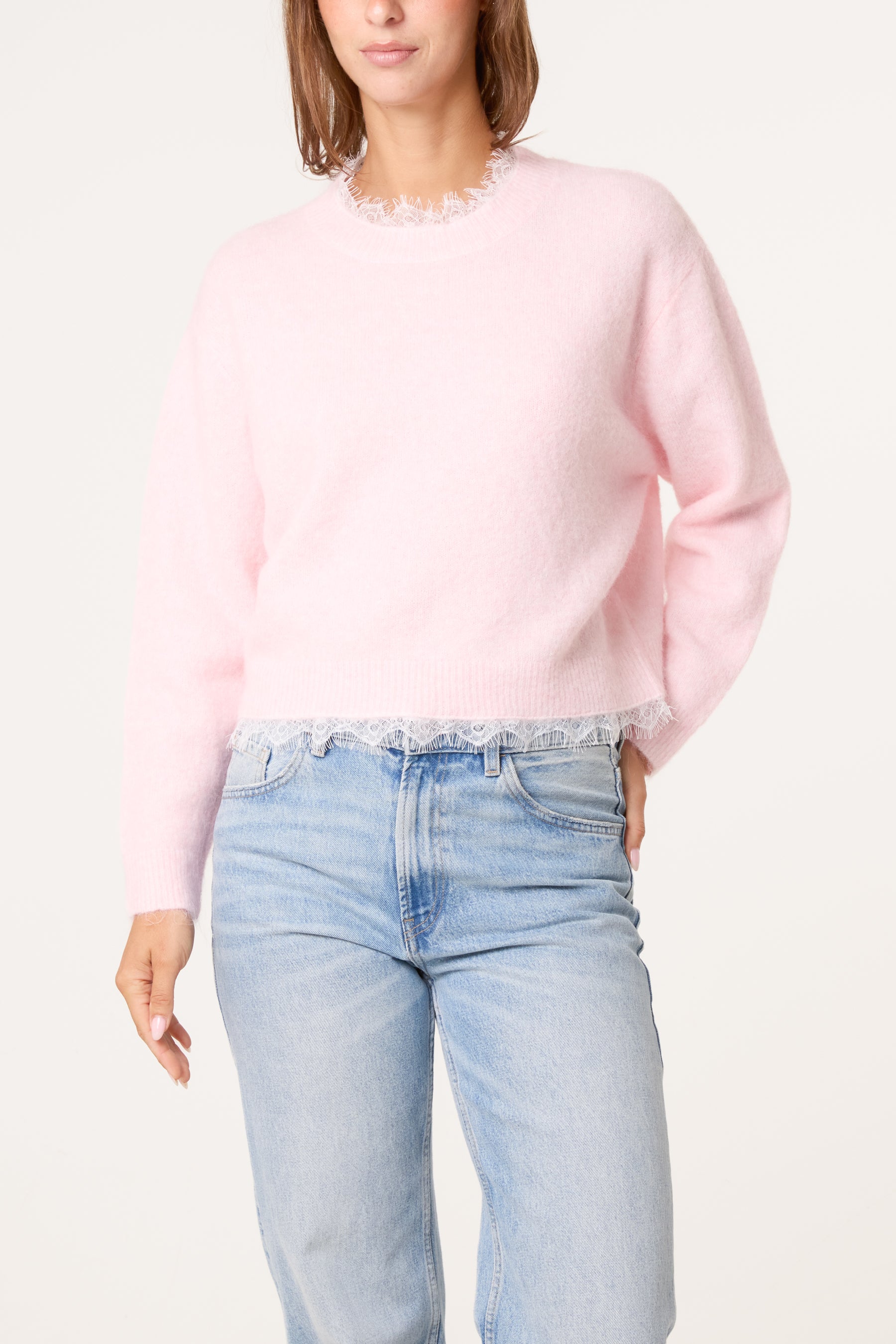 Round Neck Lace Trim Jumper